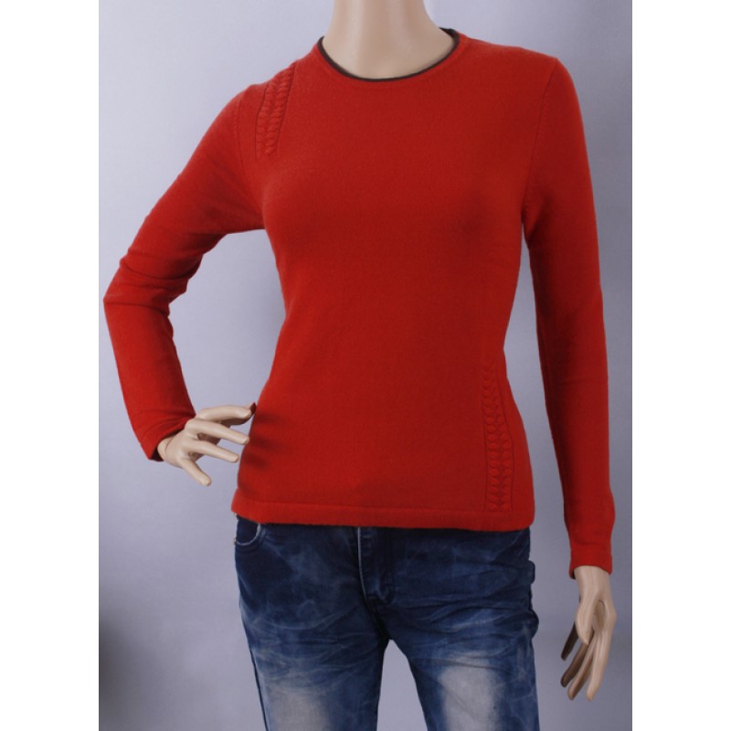 100%Cashmere Sweater Pullover Red O-neck Lady Winter Sweater  